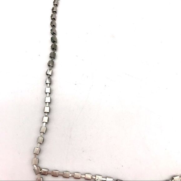 𝅺Double Drop Rhinestone Necklace Silver Vintage - Picture 10 of 14